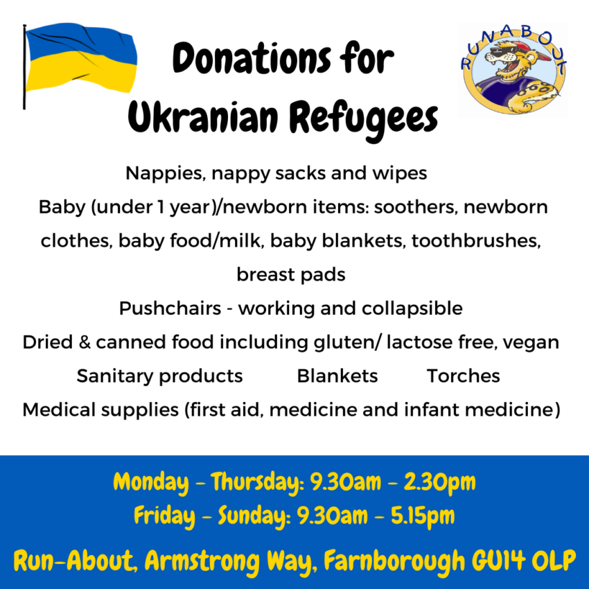 Ukranian refugees Farnborough donation point